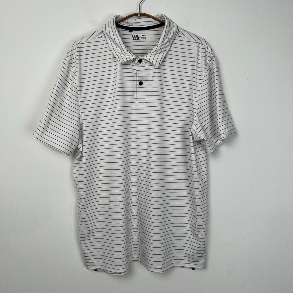 VRST Polo Shirt Mens Size Large Golf Breathable Performance White Striped Office